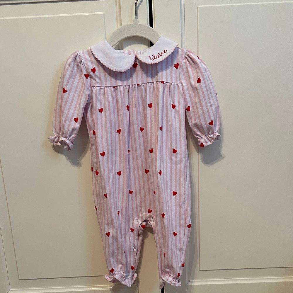 Pink Striped Heart One-Piece with Peter Pan Collar